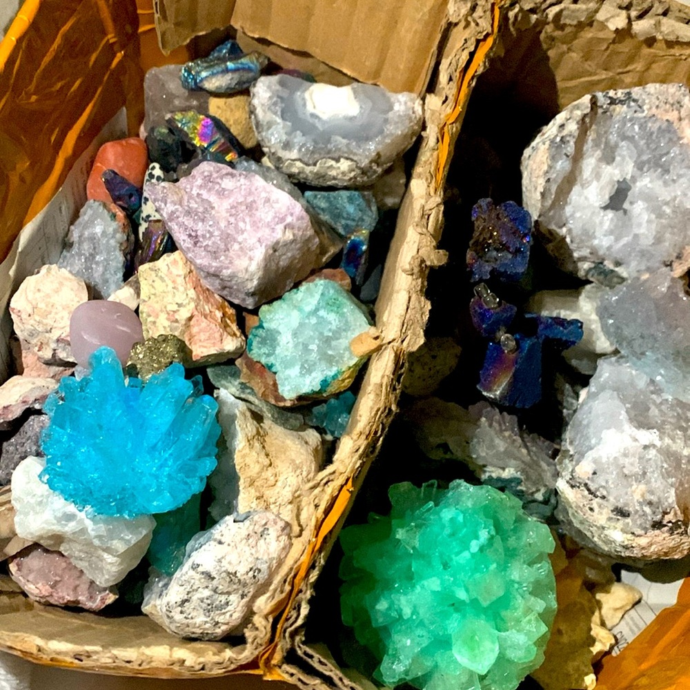 A mystery bag full of about 12-16 rocks/crystals.
